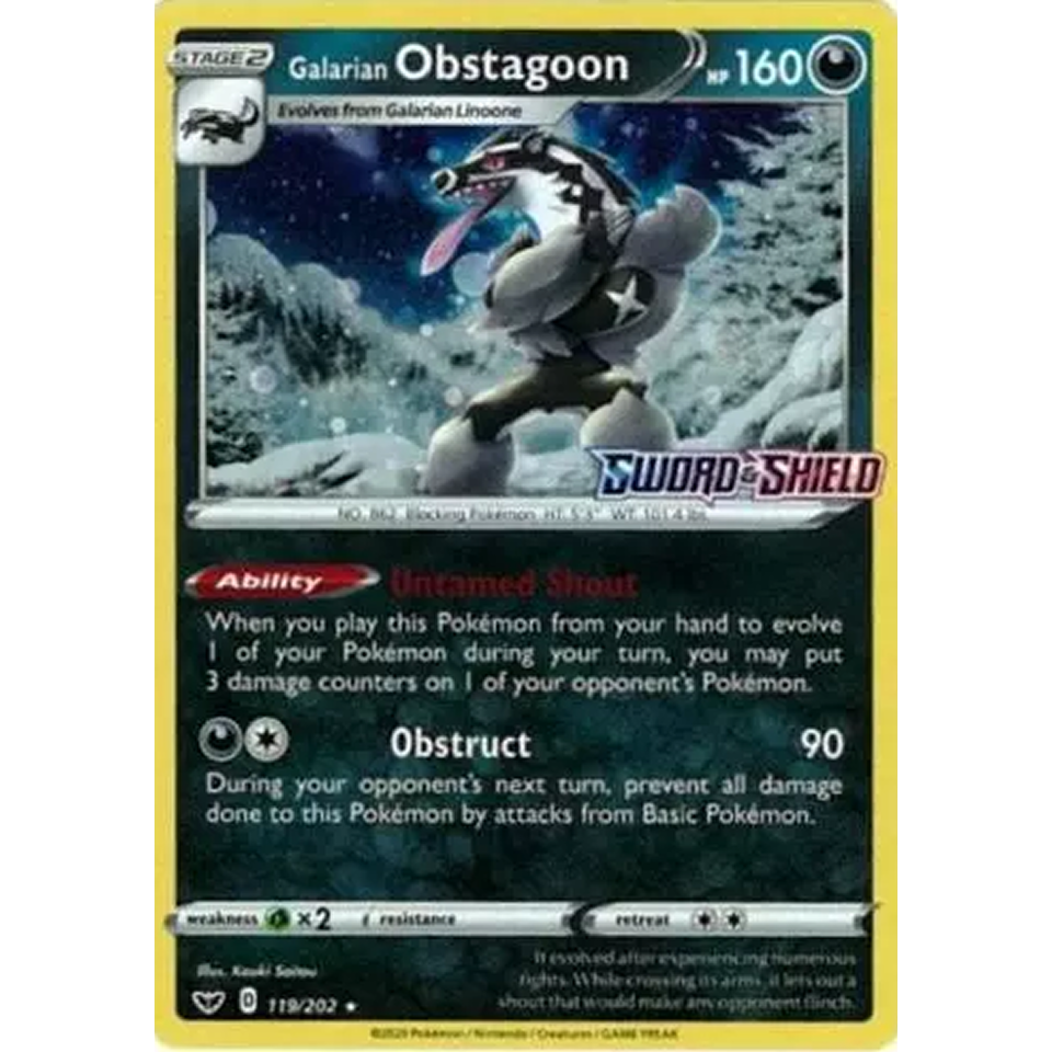 Pokemon Galarian Obstagoon (SSH 119)- Prerelease stamp