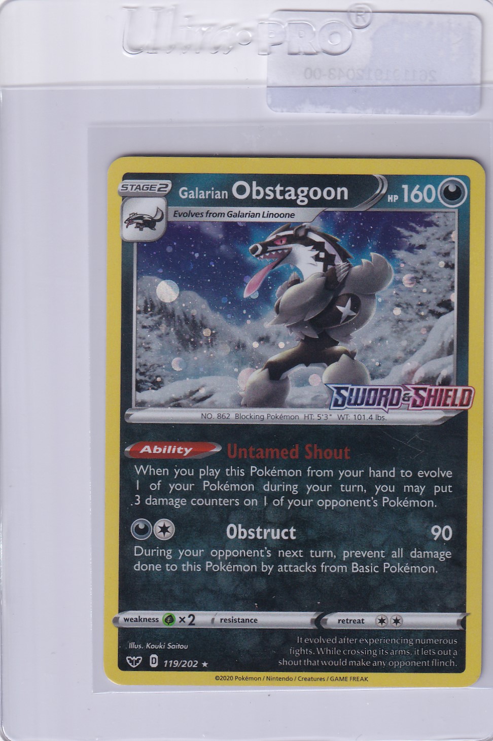 Pokemon Galarian Obstagoon (SSH 119)- Prerelease stamp - Slika 2